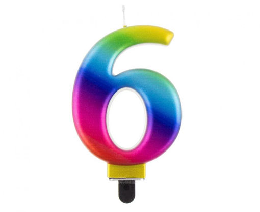Picture of BIRTHDAY CANDLE RAINBOW NUMBER 6 - 8CM